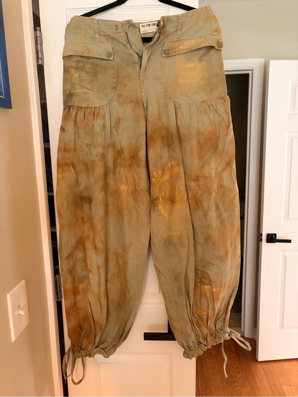 We the free Women's green/splashed gold Drawstring Cargo Pants